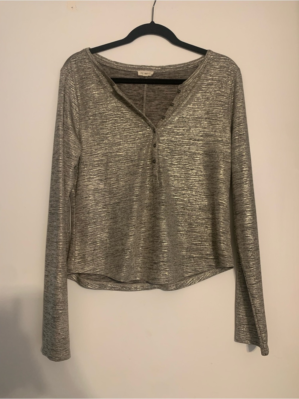 Pilcro Silver and Gold Metallic Long-Sleeve Henley Top